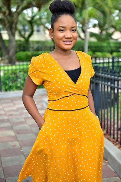 Heart Mustard dress - Modestapparels 