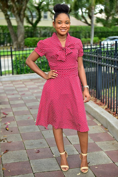 Dot bowtie  Dress - Modestapparels 