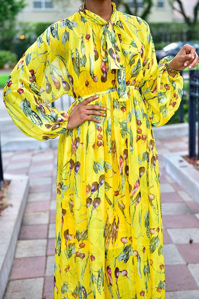 Yellow vegan bowtie Dress - Modestapparels 