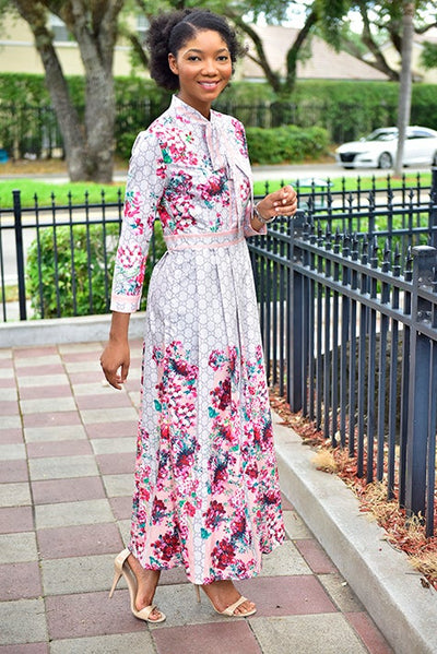 Floral Bowtie Dress - Modestapparels 