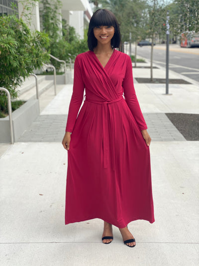 Burgundy maxi dress - Modestapparels 