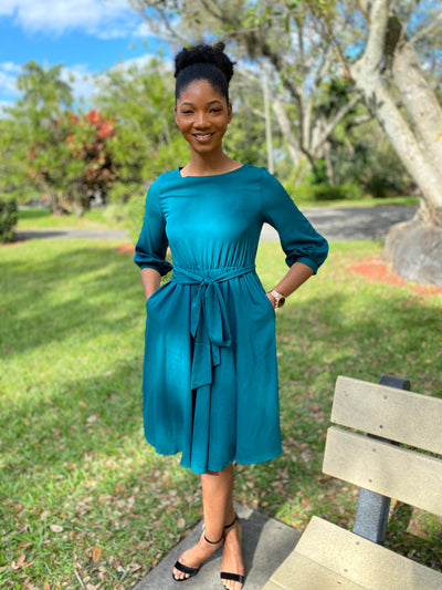 Sea green dress - Modestapparels 