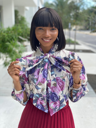 Blossom bow tie blouse - Modestapparels 