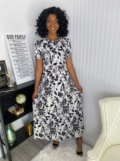 Black& white leaf dress - Modestapparels 