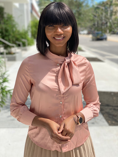 Rose gold bow tie blouse - Modestapparels 