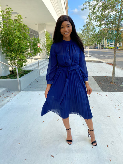 Navy blue chiffon dress - Modestapparels 