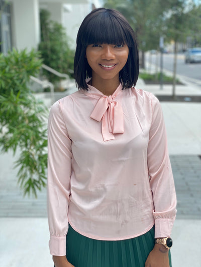 Pink  bow tie blouse - Modestapparels 