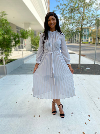 Light grey chiffon dress - Modestapparels 